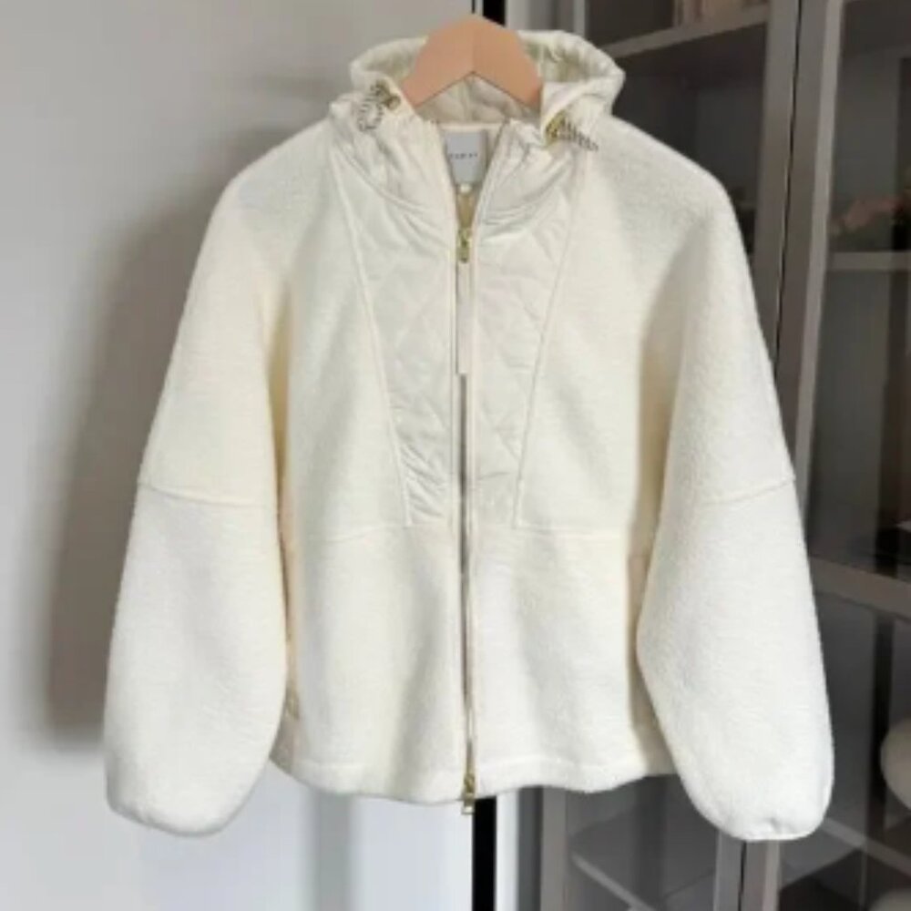 Varley Richfield Hooded Jacket Quilted Combo Fleece Ivory Zip-Up Size XS
